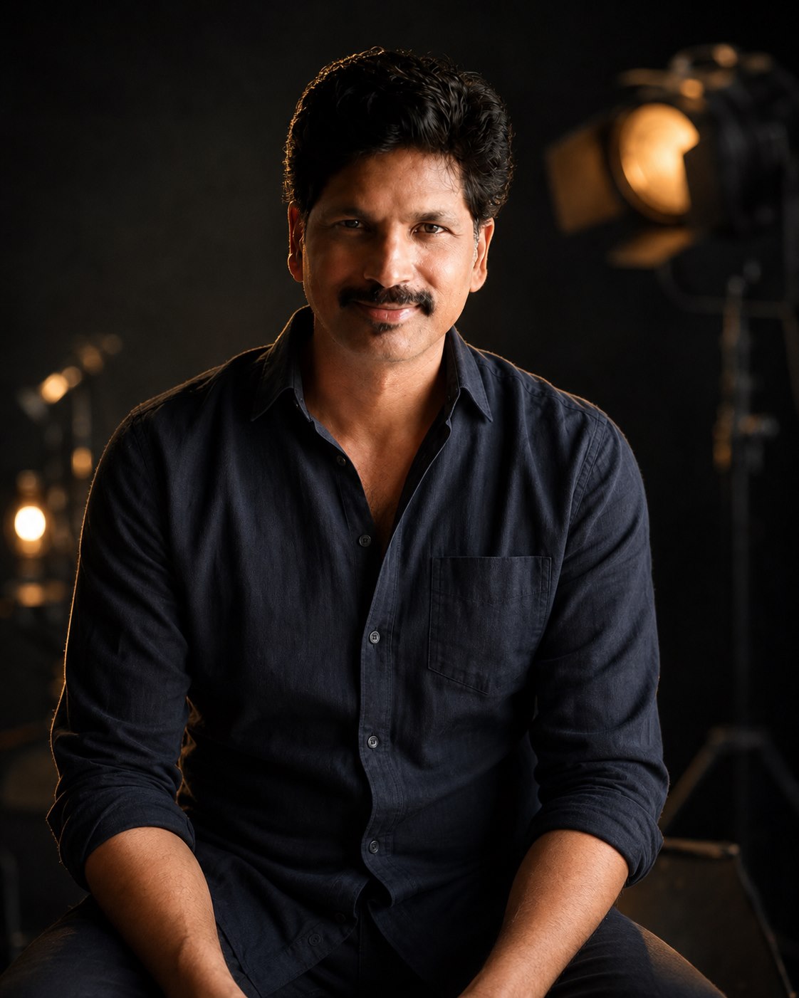 Portrait of Veeru Potla in casual filmmaker attire